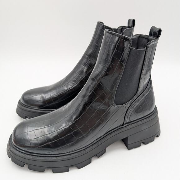 Topshop Bella Chunky Chelsea Boots Women Wide Fit Croc Black Size EU41 US10 UK8 - Picture 1 of 11